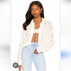Revolve One Grey Day Women's White Cable Knit Resse Crochet Sweater Sz L $285